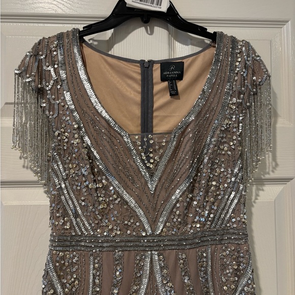 ADRIANNA PAPELL Beaded Fringe Trim Gown - Picture 3 of 11